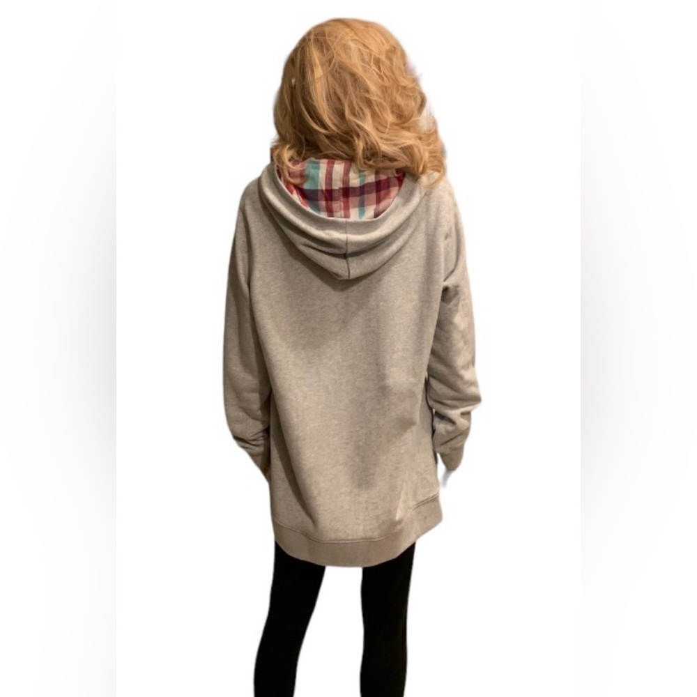 LandsEnd HOODIE TUNIC Wm FRENCH TERRY w/ FLANNEL Lined Hood Generous Relaxed Fit - Picture 9 of 10